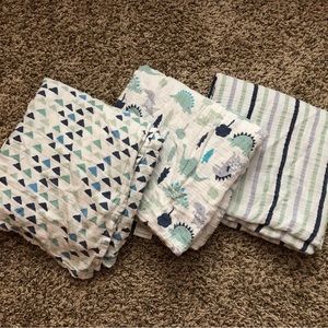 Set of 3 Muslin Baby Blankets - BOY